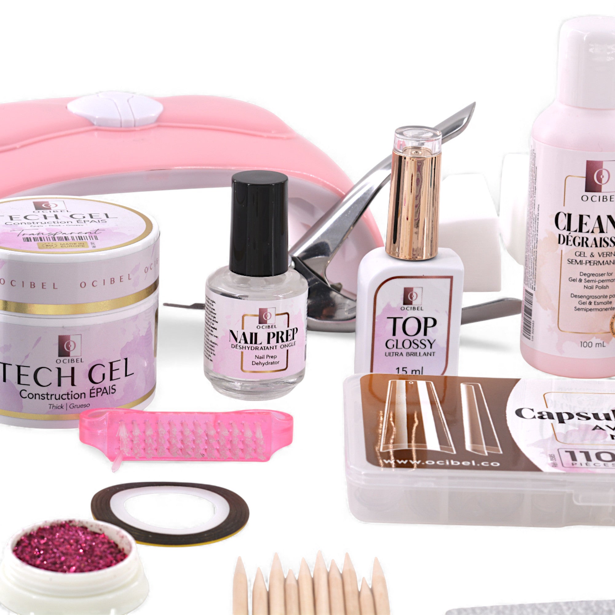 Kit Ongles Complet L’Essentiel – Gel de Construction Sans Limage, Lampe 72 W, Accessoires et Soins OCIBEL