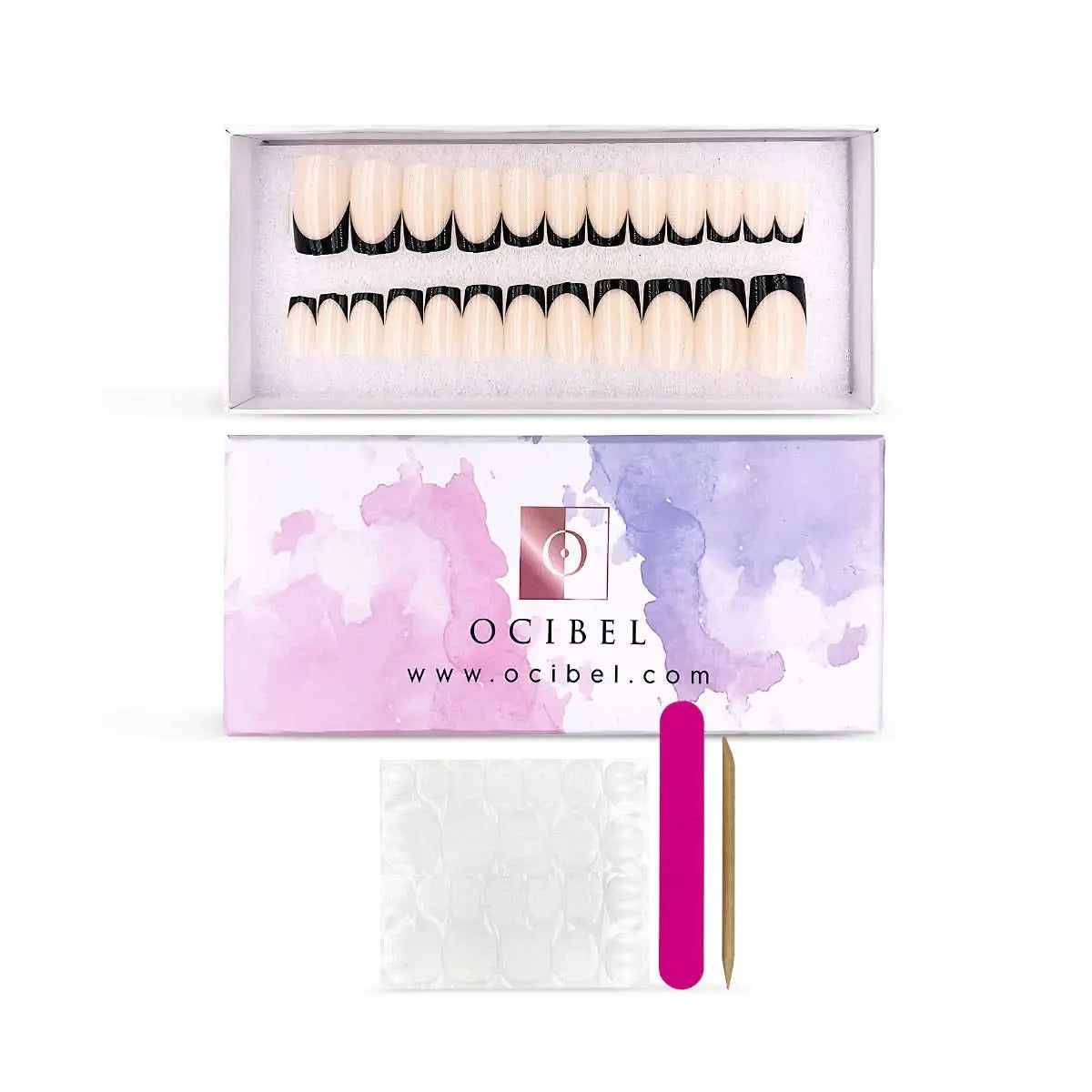 Press On Nails Faux Ongles Réutilisables - Medium Carré French Noire OCIBEL