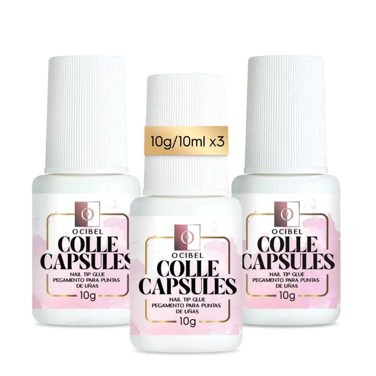 3 Colles Extra Forte pour Faux Ongles 3x10g = 30g (30ml) - Pinceau applicateur pour Capsules en Gel, Plastique, Acrylique et Strass OCIBEL