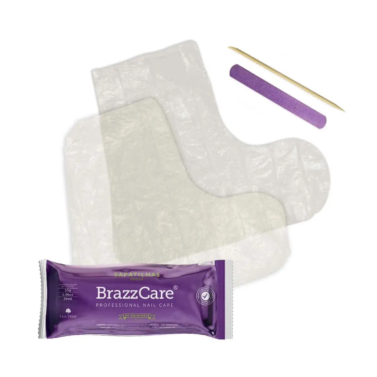 Carton 90 sachets BrazzCare BalbCare Socks Chaussette Pédicure Brésilienne inclus 1 Lime et Bâtonnet OCIBEL