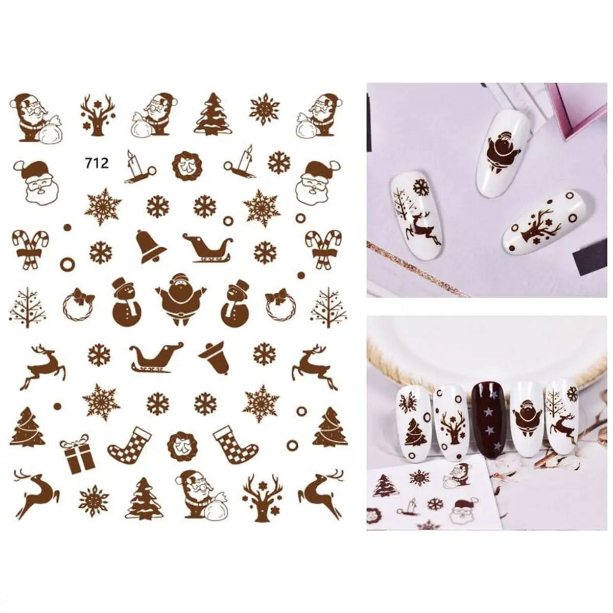 Sticker Nail Art Noël Noir - Père Noël, Bonhomme de Neige, Flocon, Clochette, Sucre d'Orge OCIBEL